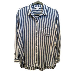 Old Navy The Boyfriend Shirt Stripes Linen Blend Button Down Top Beachy Sz L